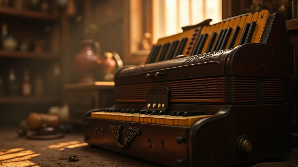Antique accordion in a workshop
