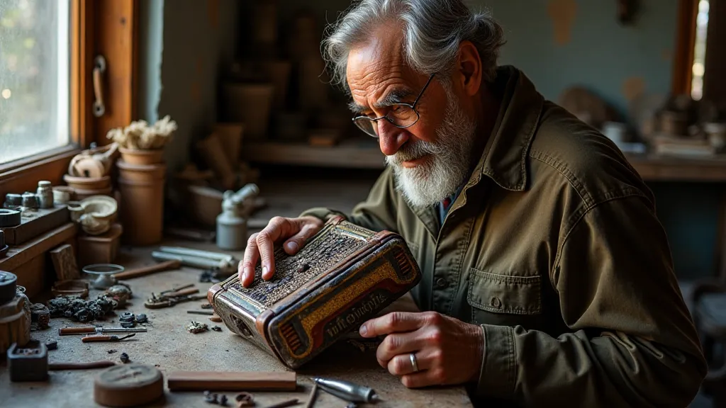 Artisan repairing an antique accordion