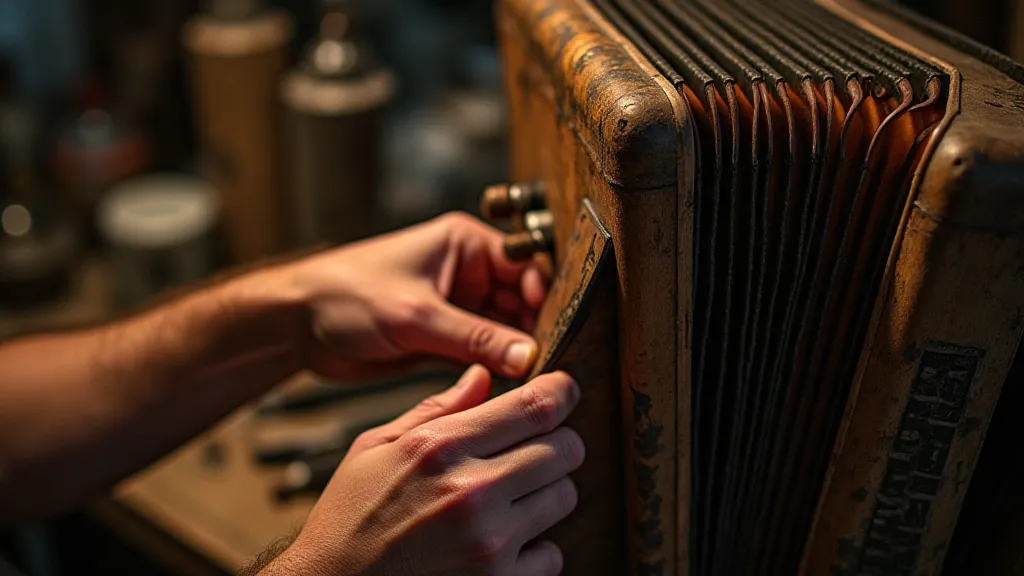 Artisan repairing an antique accordion