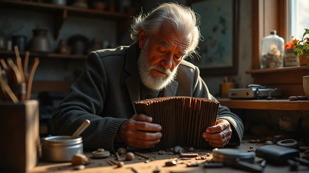 Accordion craftsman repairing an instrument