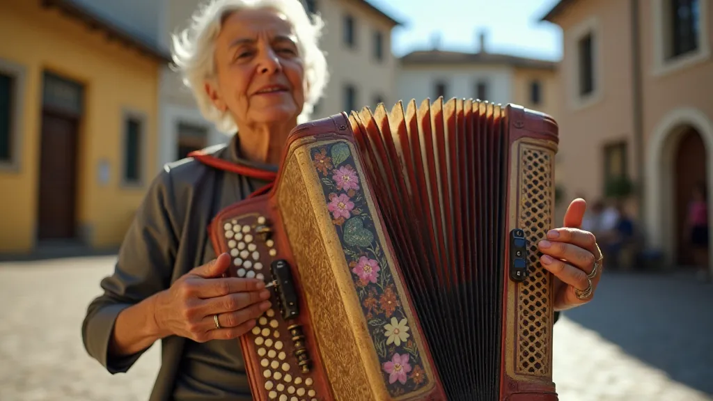 Accordion player in village square