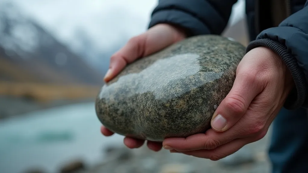 Man lifting a river stone in the Alps