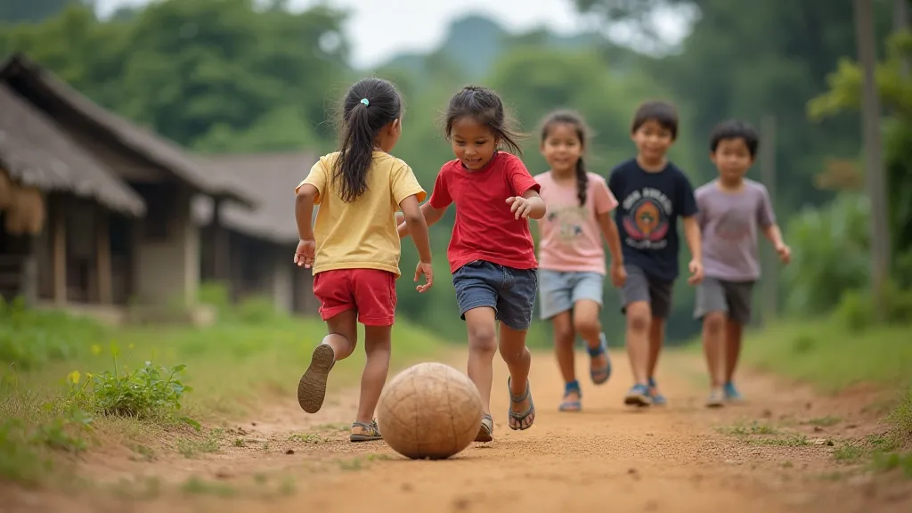 Children playing Chin-lon in Myanmar