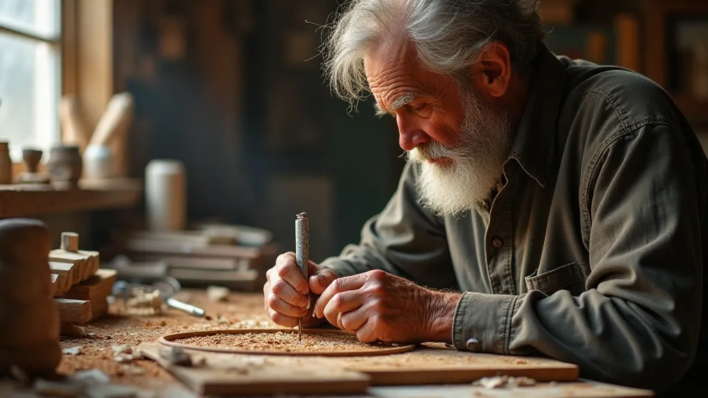 Craftsman carving a wooden hoop
