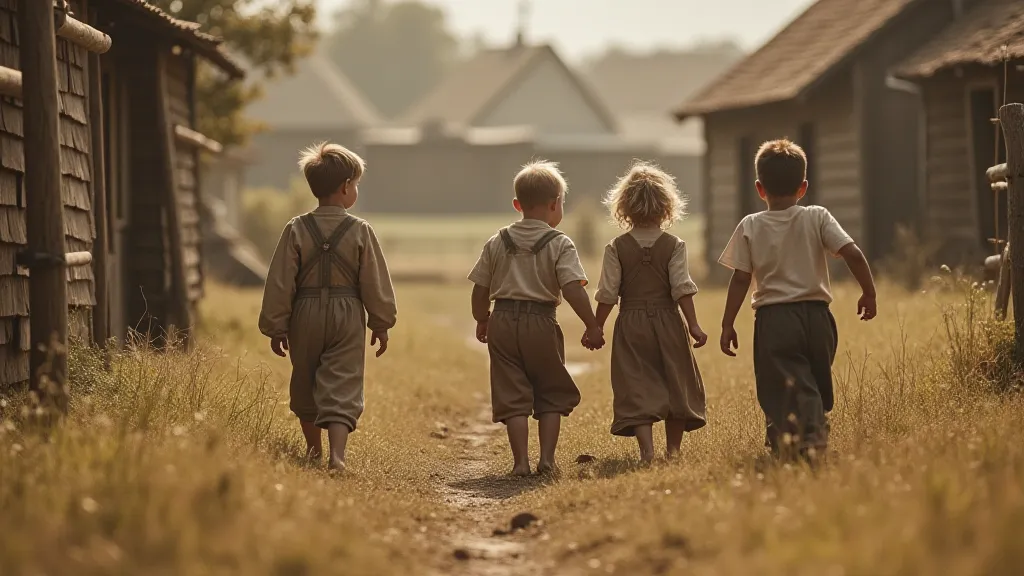 Children playing folk game in village