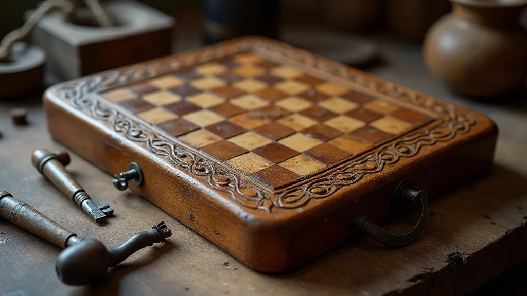 Restored antique game board with restoration tools