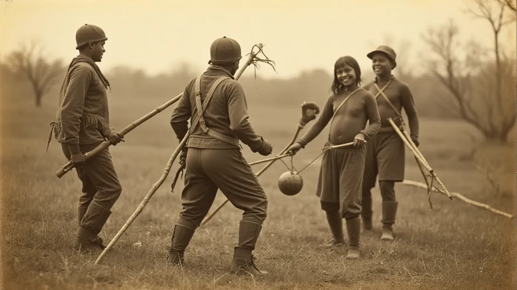 Vintage photograph of Native American boys playing Lacrosse