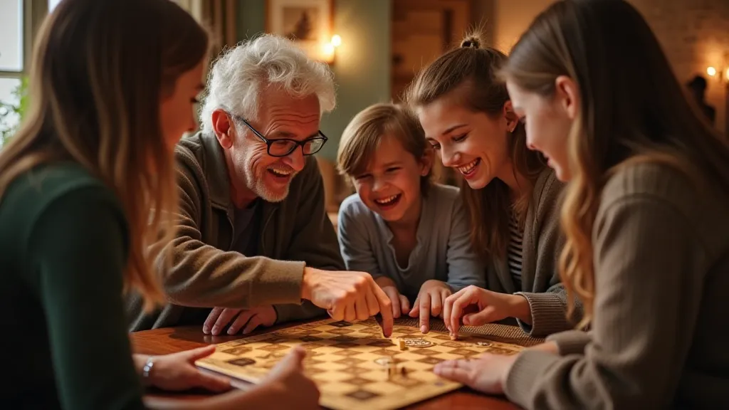 A multigenerational family playing a traditional game.
